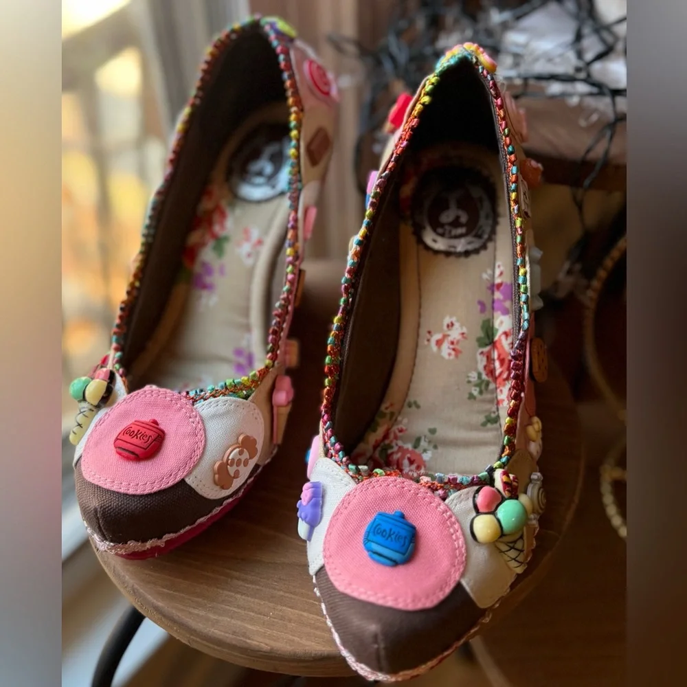 Custom One of a Kind Hand-Adorned Statement Wedge in Sweet Treats Theme. 7/7.5